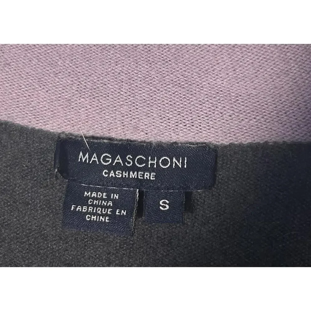 Magaschoni cashmere zip up sweater, gray/light purple, women’s size small.